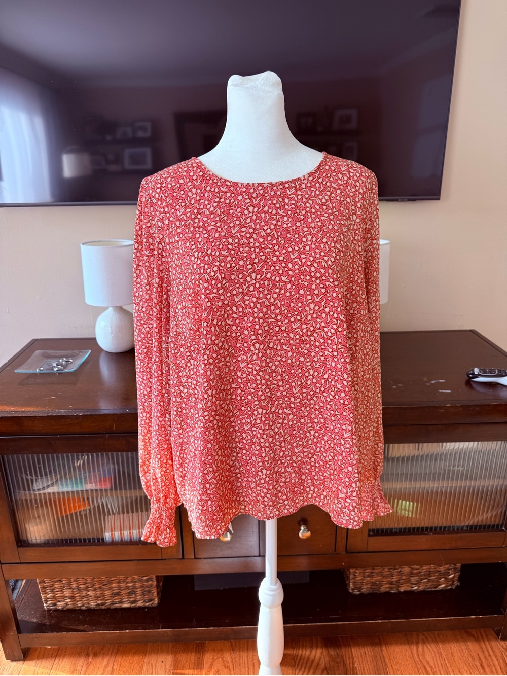 J. Crew Coral Floral Long-Sleeve Blouse